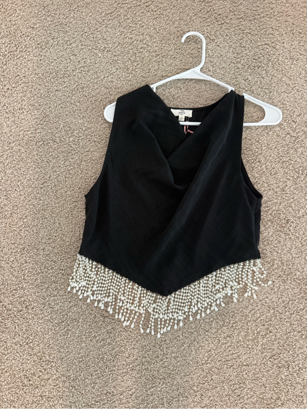 Beaded Hem Black Sleeveless Top